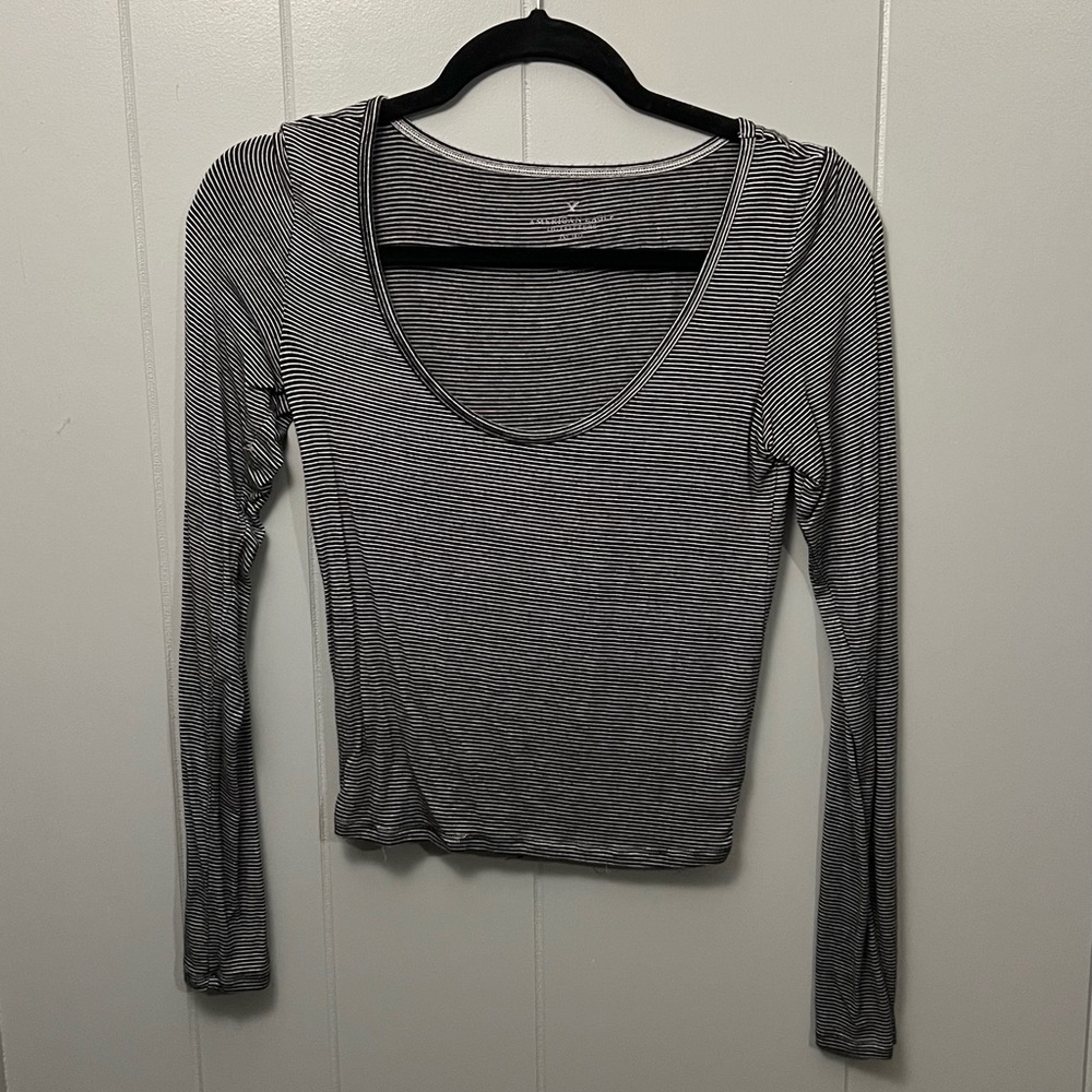 American Eagle striped crop long sleeve top